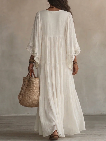Elegant Batwing Sleeve Lace Flowy Maxi Dress