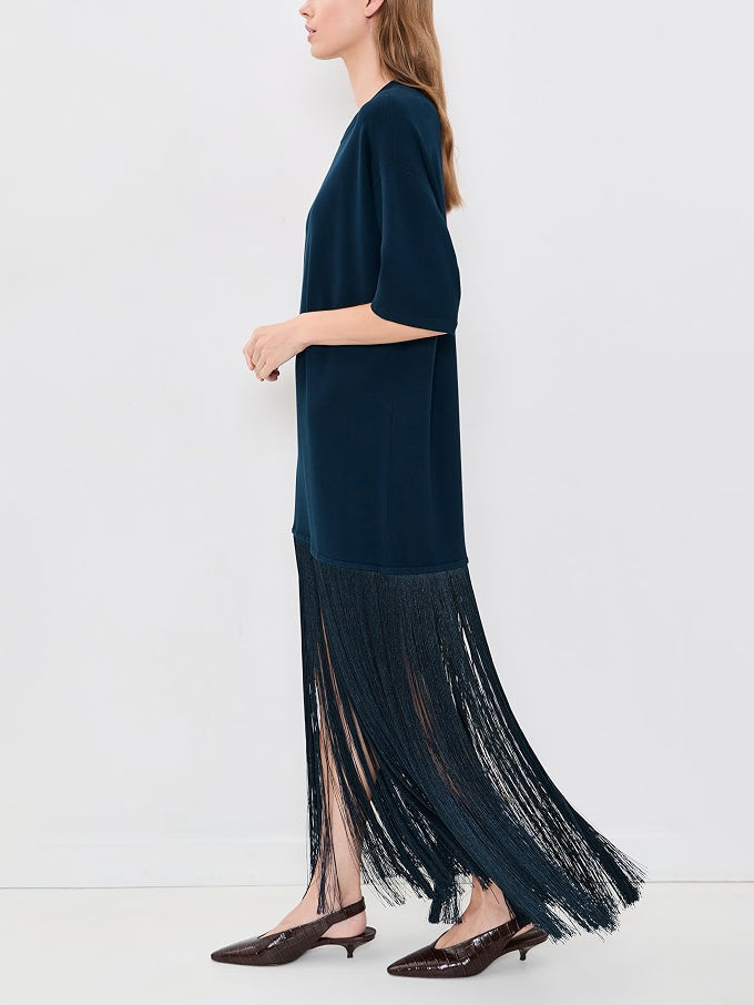 Casual Fringe Short Sleeve Maxi Dress