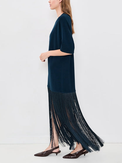 Casual Fringe Short Sleeve Maxi Dress