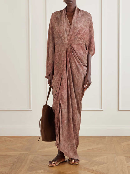 Elegant Draped Batwing Sleeve Maxi Kaftan Dress