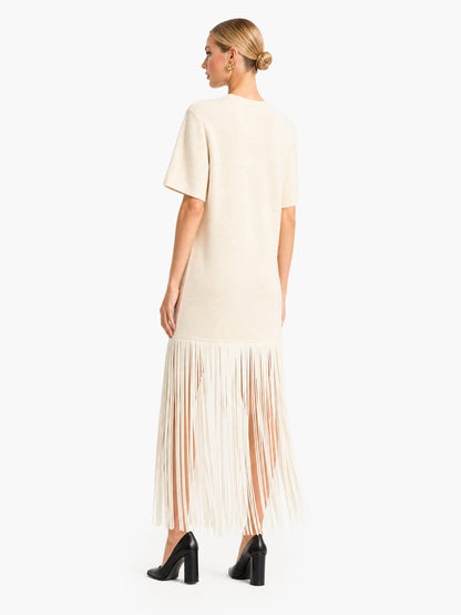 Casual Fringe Short Sleeve Maxi Dress
