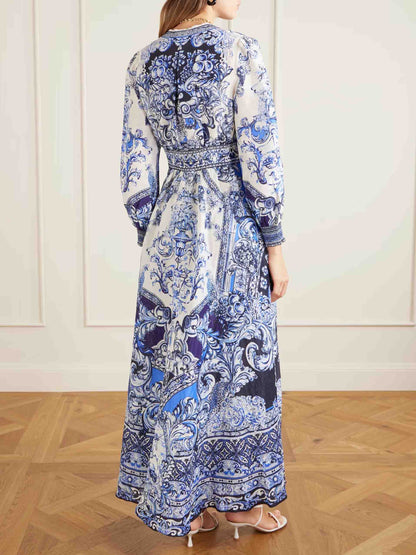 Elegant Porcelain Print Maxi Dress