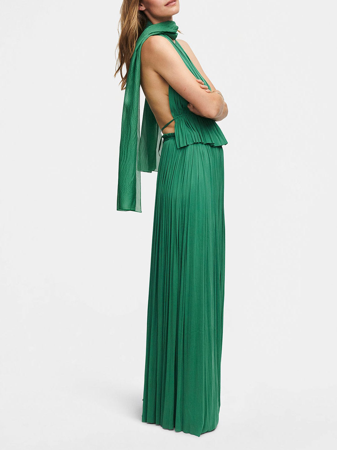 Elegant Backless pleated Top & Skirt Two-Piece Set