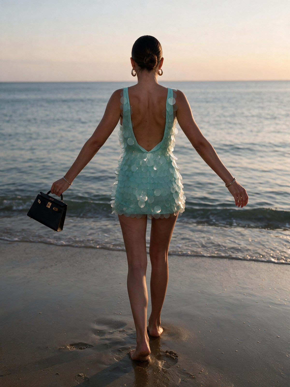 Elegant Sequin Scale Backless Mini Dress