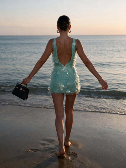 Elegant Sequin Scale Backless Mini Dress