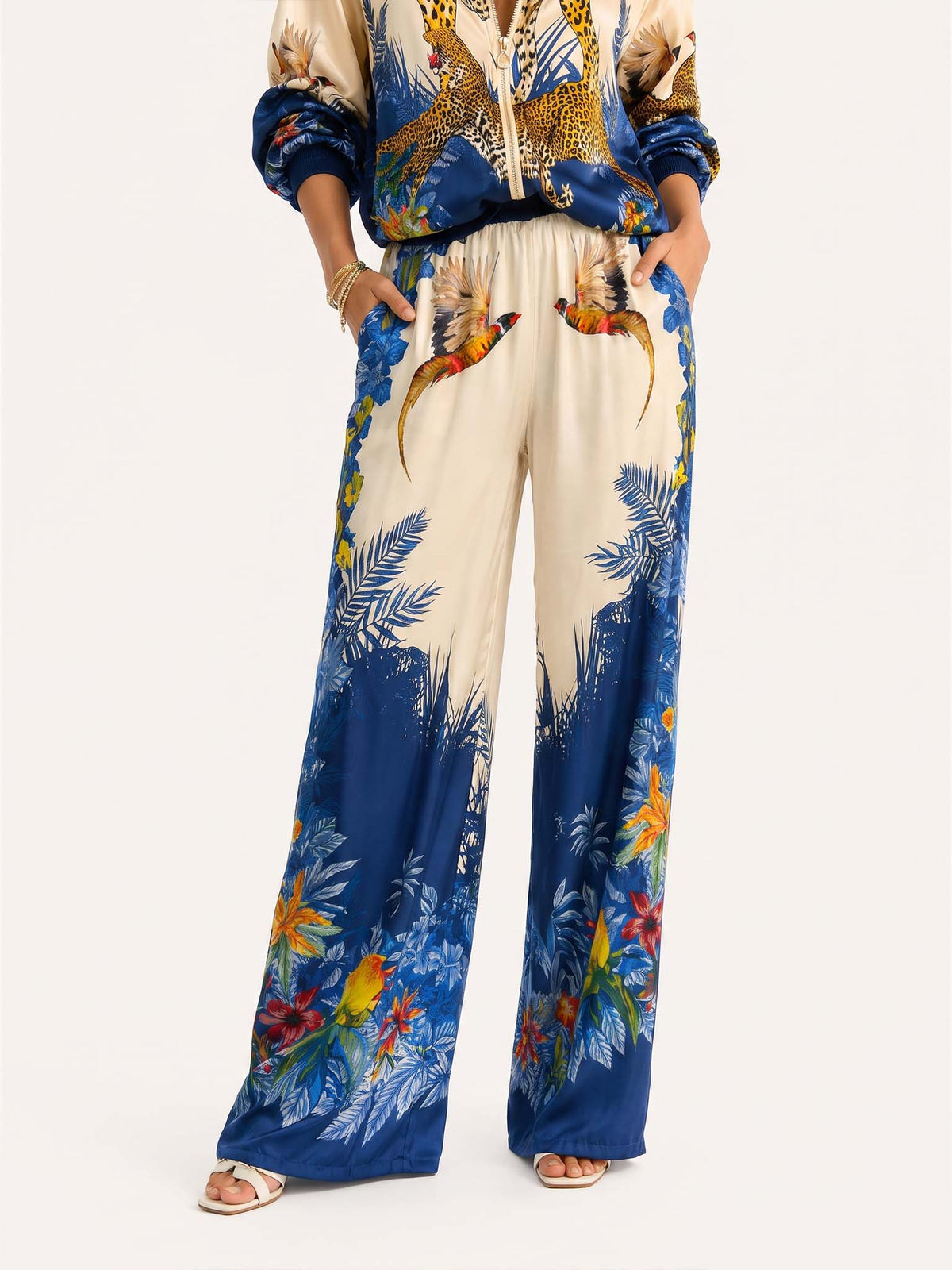 Exotic Jungle Print Zip-Up Long Sleeve Shirt