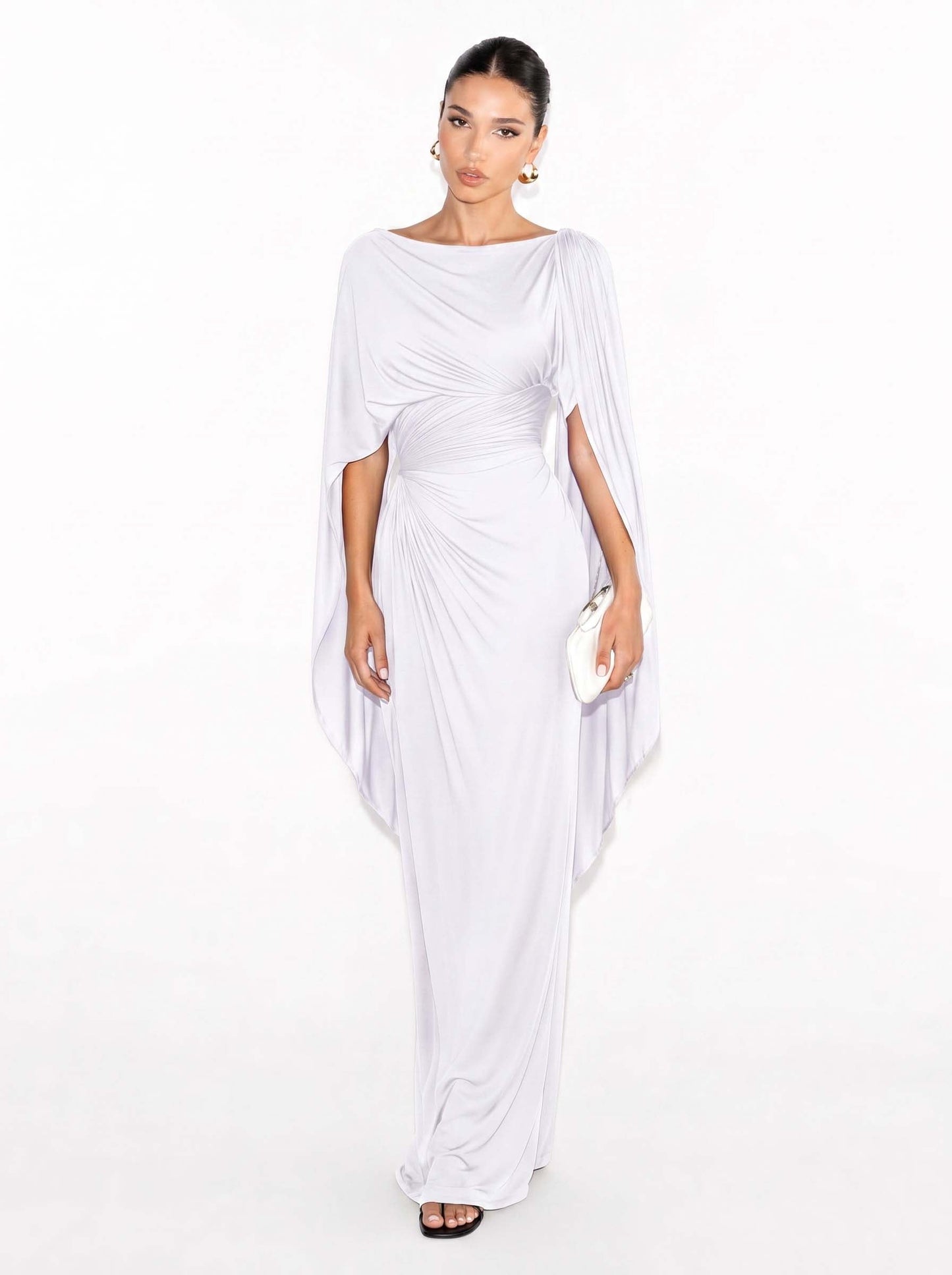 Boat Neck Pleated Slim Fit Maxi Dress