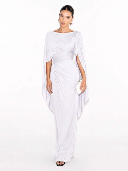 Boat Neck Pleated Slim Fit Maxi Dress