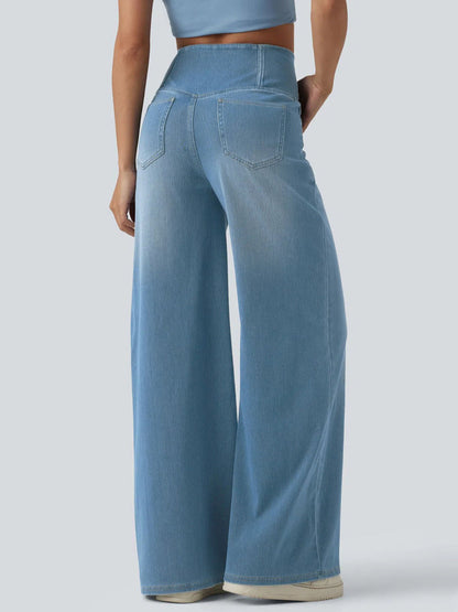High-Waisted Stretch Denim Pants