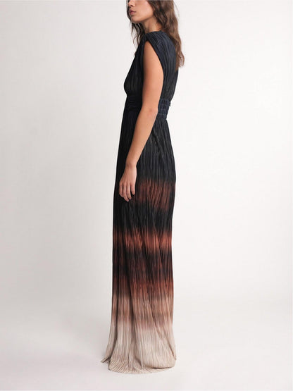 Elegant Deep V-Neck High Slit Maxi Dress