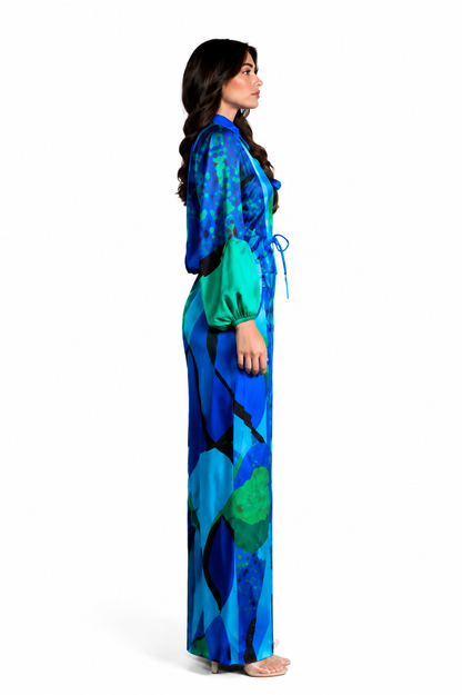Exquisite Geometric Print Shirt & Wide-Leg Pants Two-Piece Set