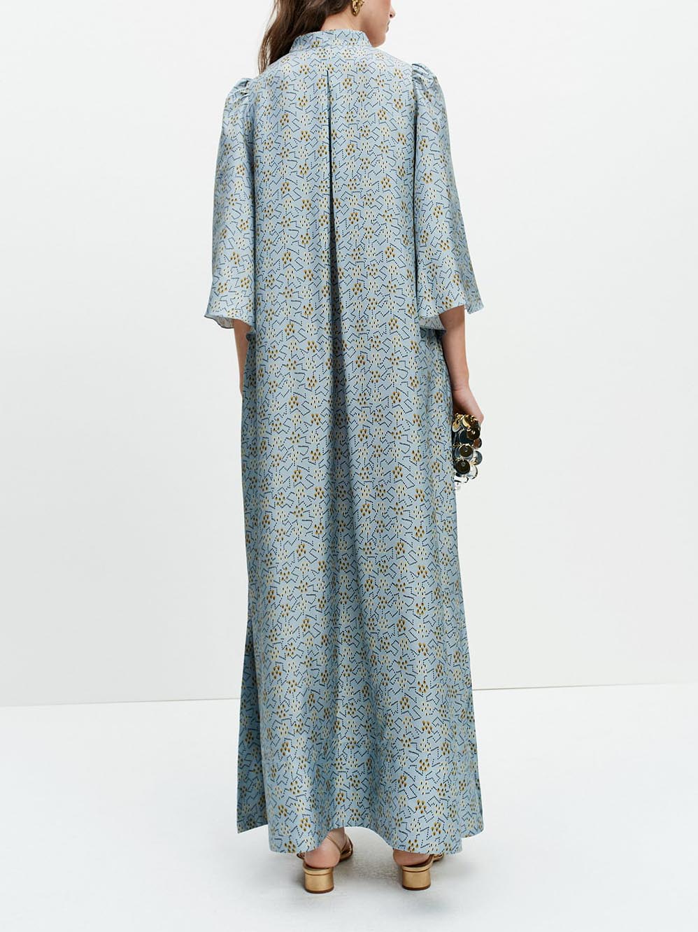 Elegant Geometric Print V-Neck Maxi Dress