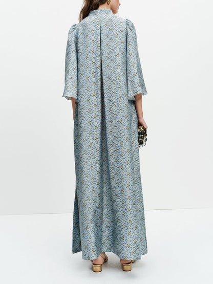 Elegant Geometric Print V-Neck Maxi Dress