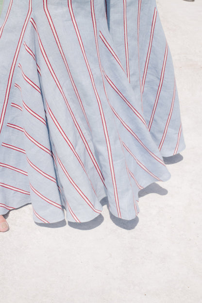 Embroidered Stripe Shirt & Flared Pants Two-Piece Set