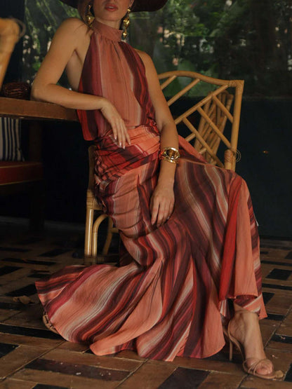 Elegant Striped Top & Wrap High-Waist Skirt Suit