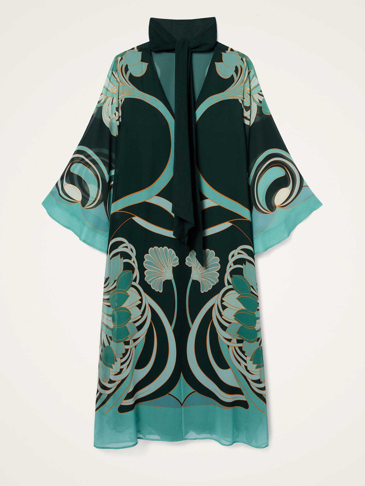 Elegant Geometric Print Chiffon Shawl Midi Dress