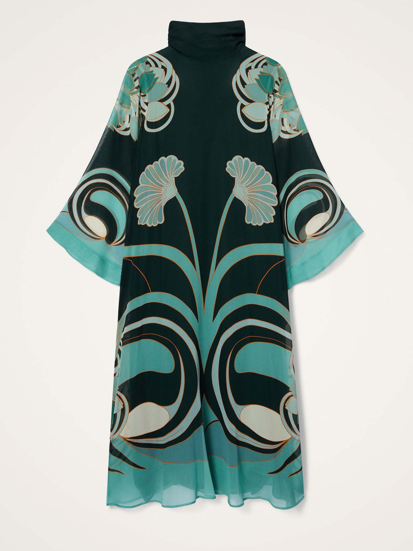Elegant Geometric Print Chiffon Shawl Midi Dress