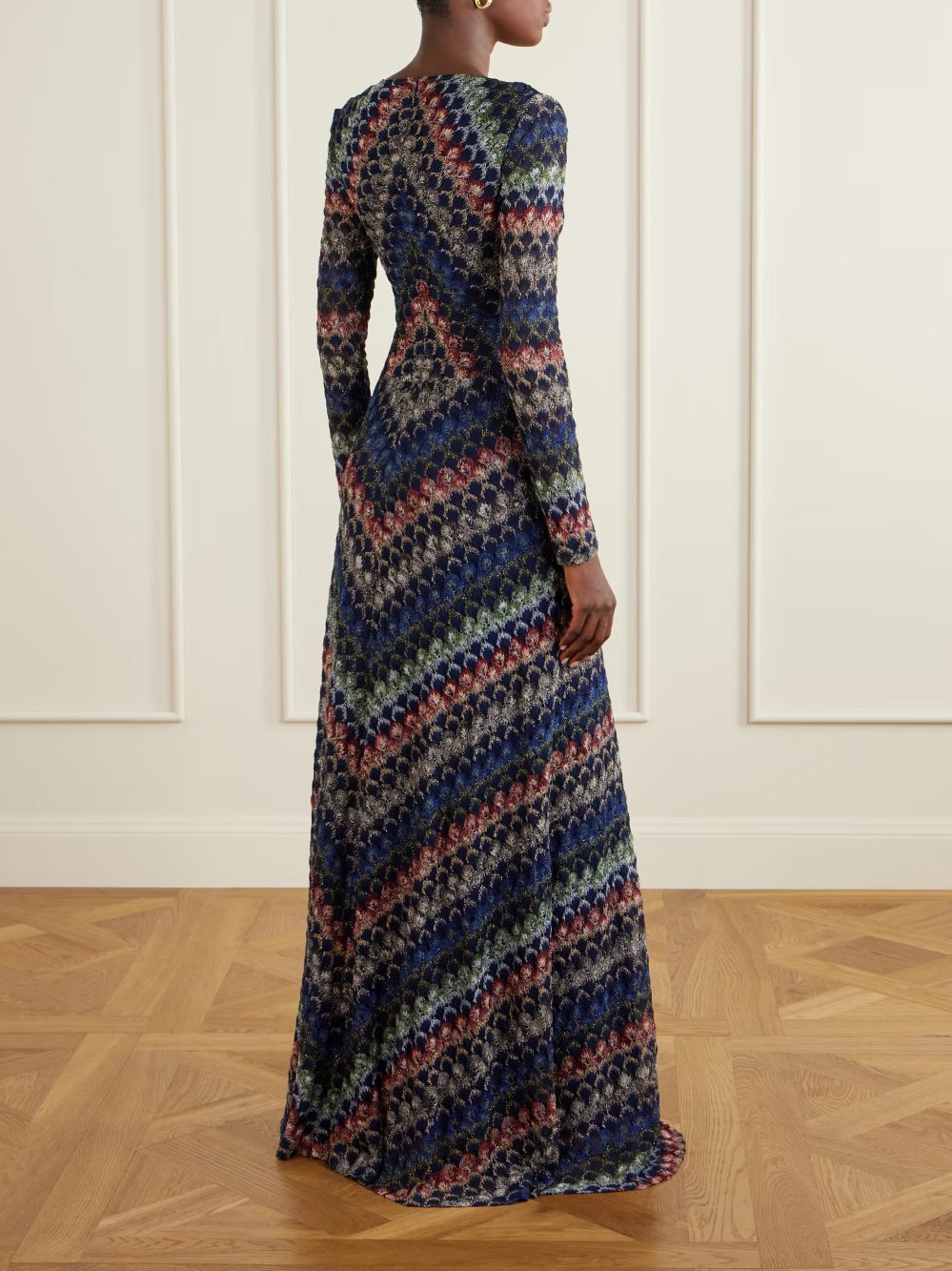 Gradient Crochet Knit V‑Neck Long Sleeve Maxi Dress