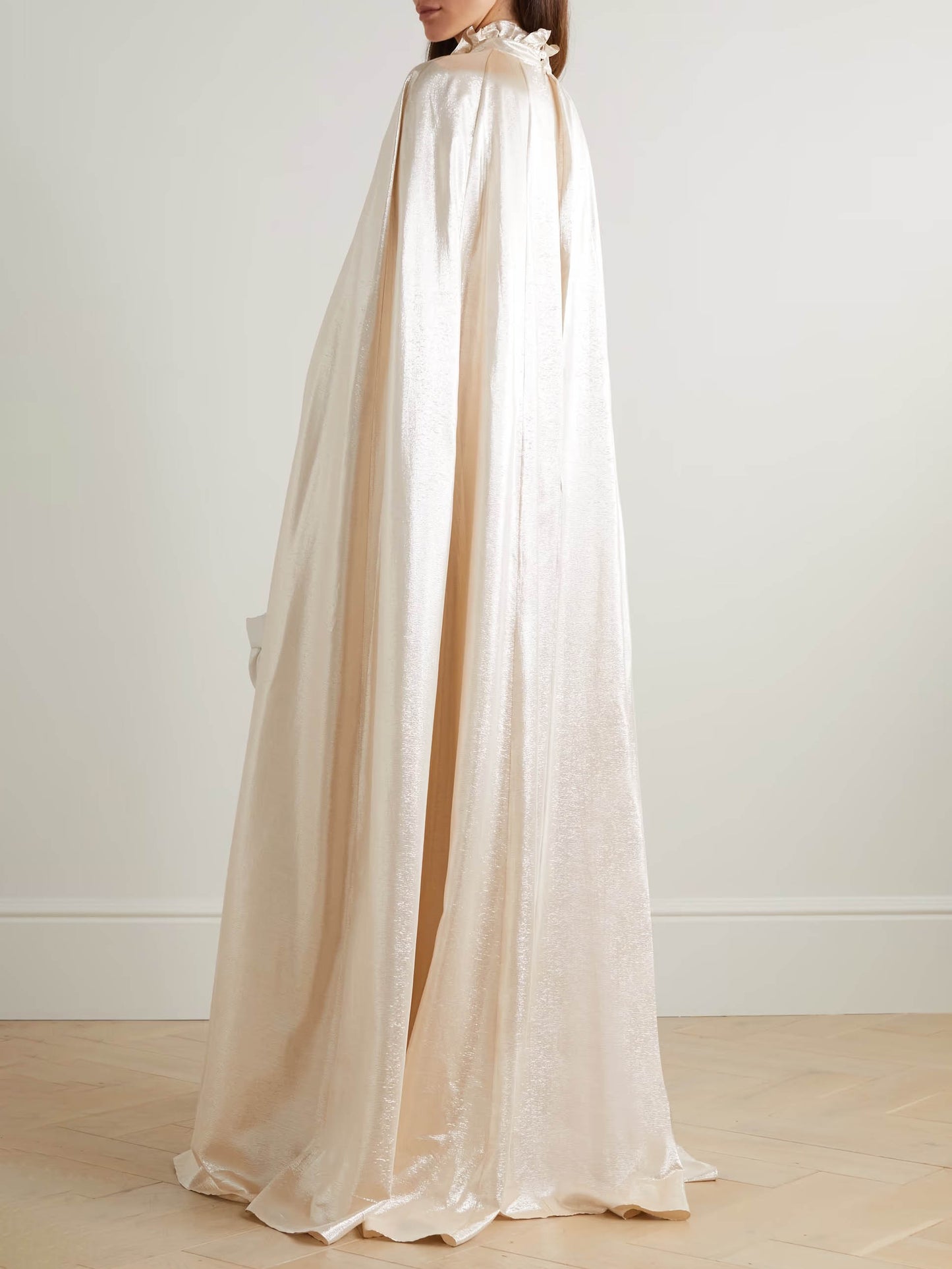 Elegant Glossy Satin Cape Sleeve Maxi Dress