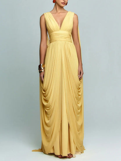 Elegant Draped Chiffon Evening Maxi Dress