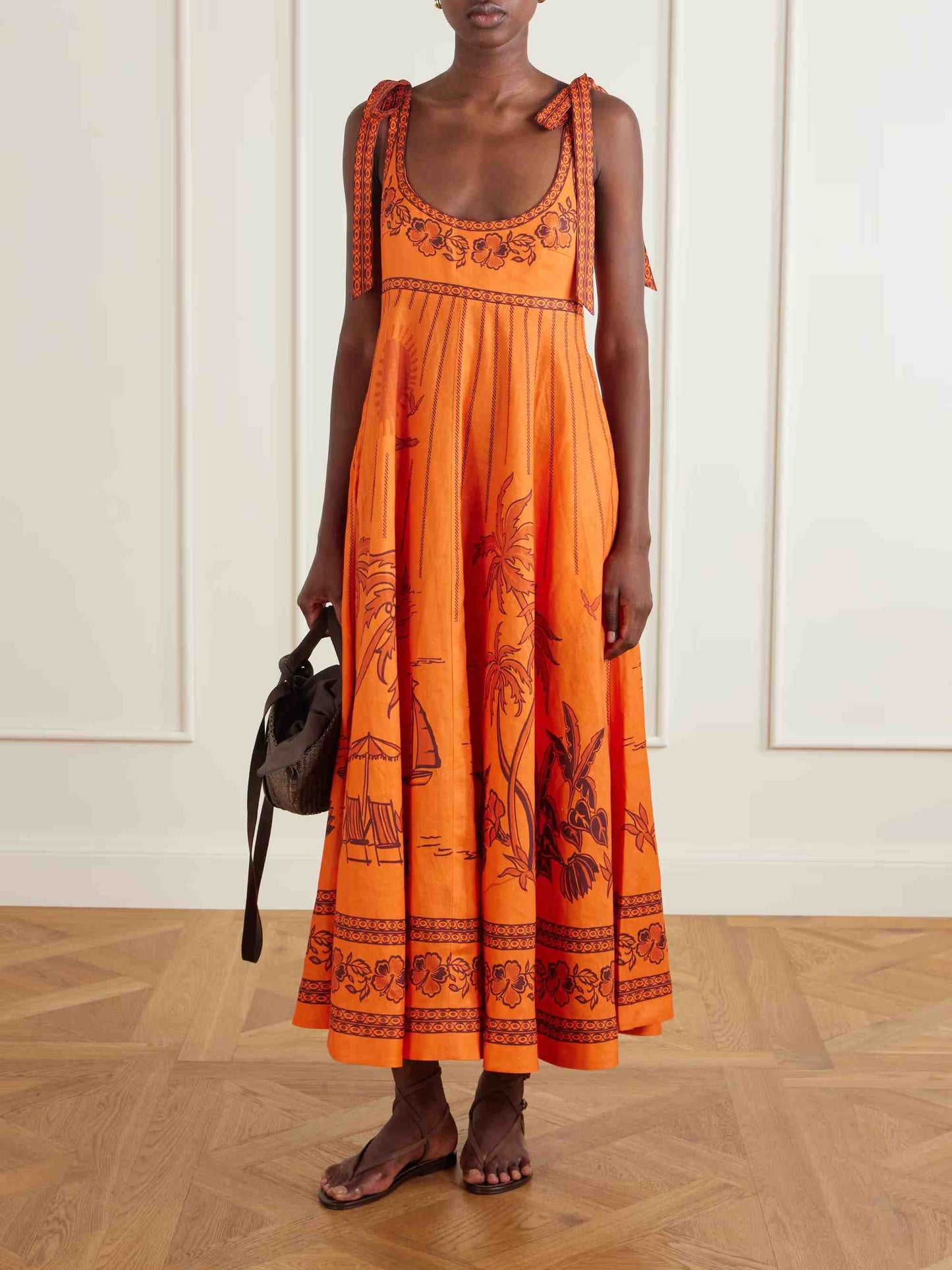 Retro Floral Print Tie-Shoulder Maxi Dress