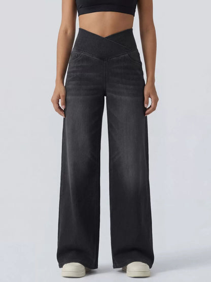 High-Waisted Stretch Denim Pants