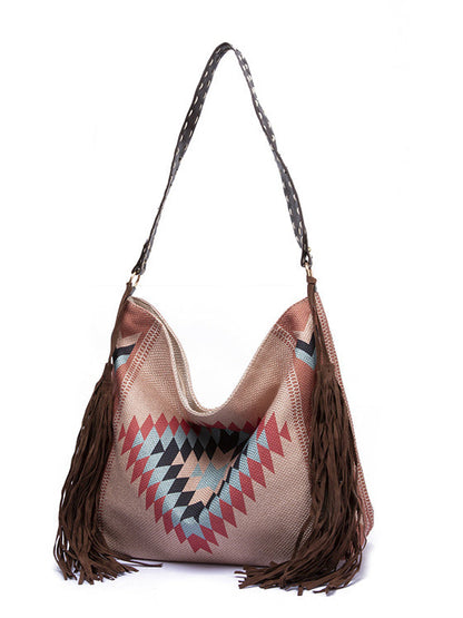 Retro Western Style Woven Tassel Shoulder Bag