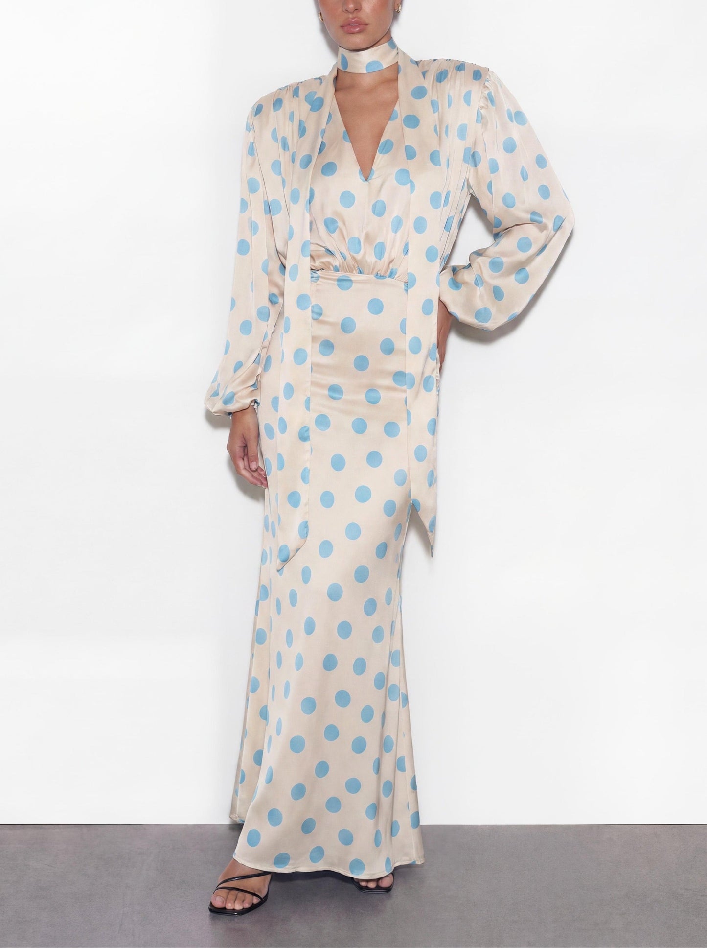 Elegant Polka Dot Blouse & Maxi Skirt Two-Piece Set
