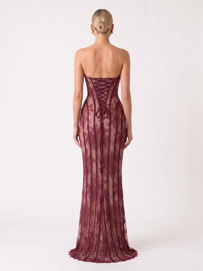 Elegant Strapless Lace Corset Maxi Dress