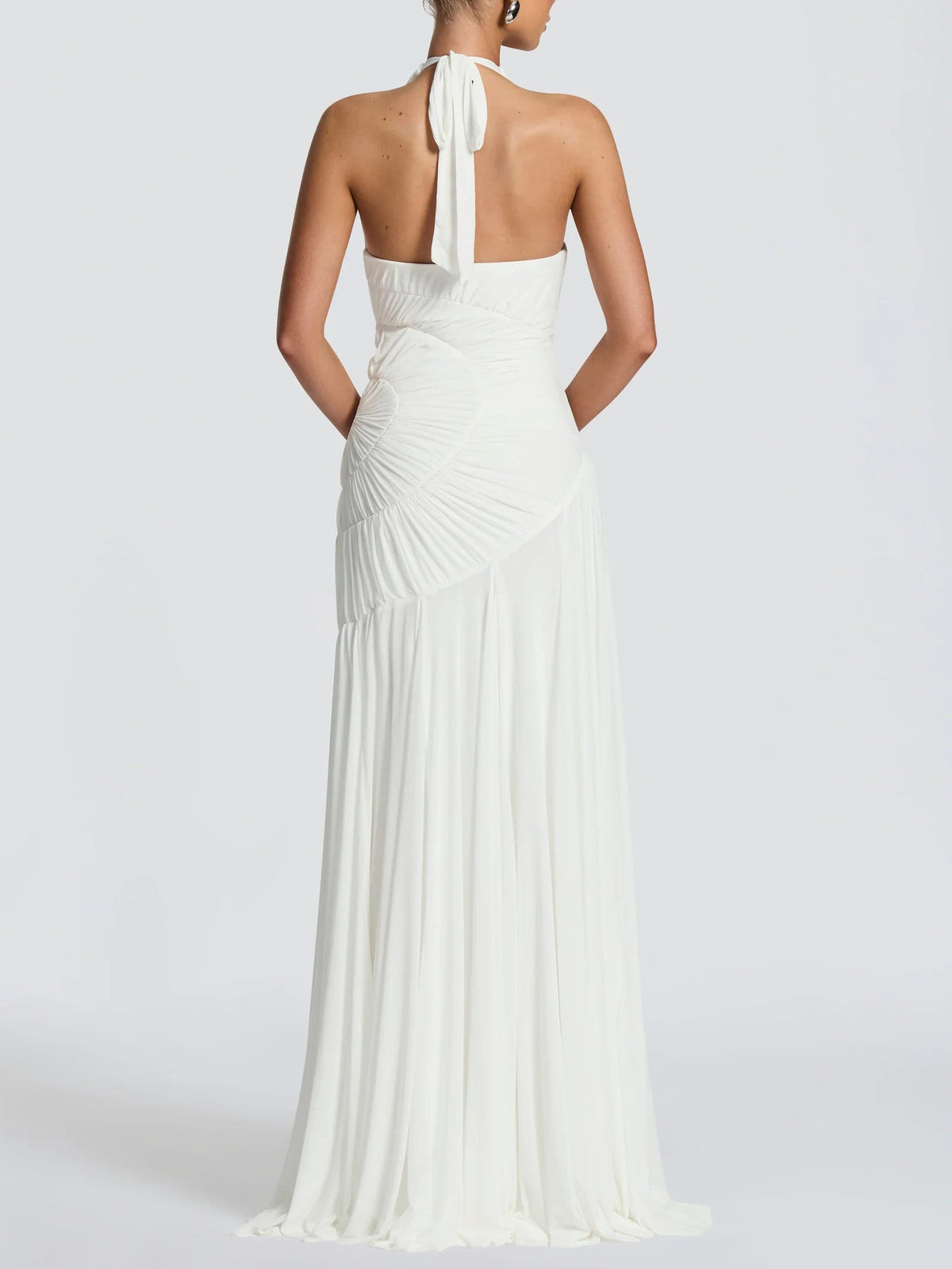 Elegant Halter Neck Ruched Pleated Maxi Dress