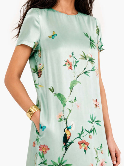 Retro Chic Printed Feather Trim Maxi Dress