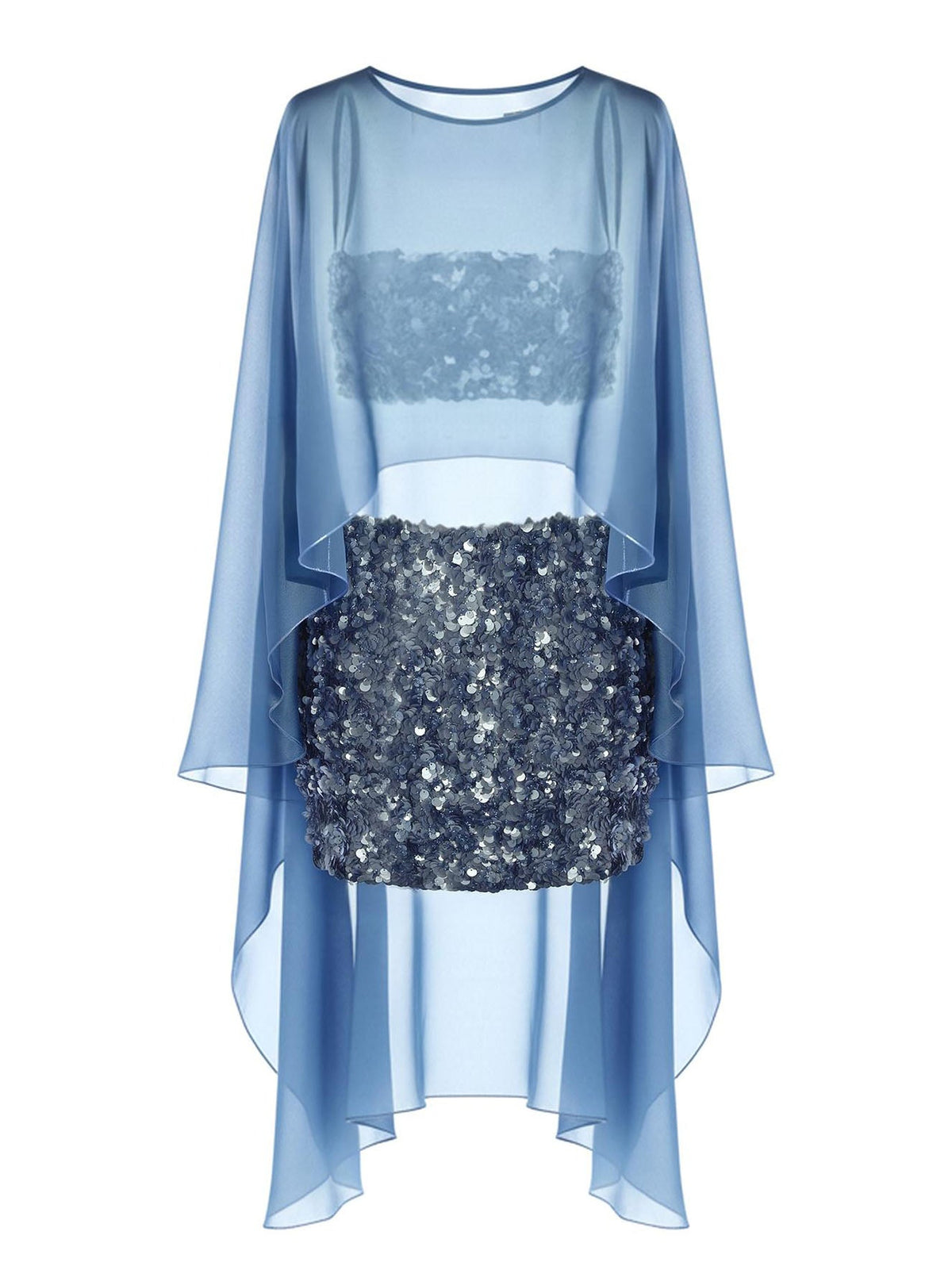Elegant tulle shawl sequined two-piece set