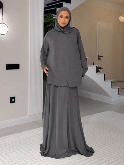 Elegant Muslim Headscarf & Maxi Robe Two-Piece Set