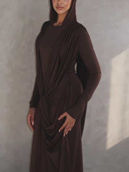 Elegant Draped Long Sleeve Maxi Dress
