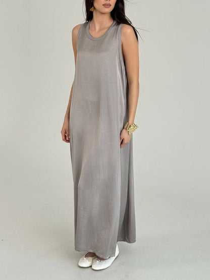 Elegant Satin Maxi Dress & Sheer Chiffon Cardigan Two-Piece Set