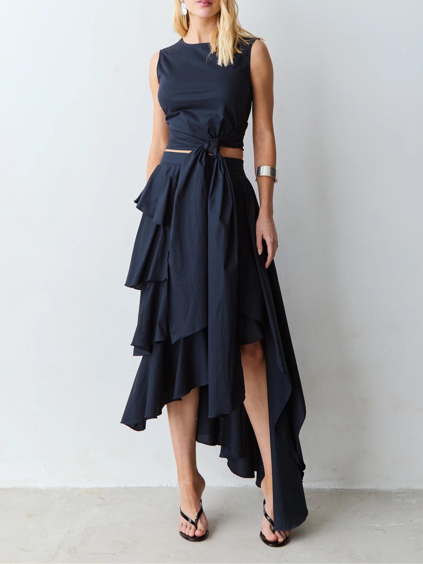 Elegant Crop Top & Tiered Asymmetrical Skirt Two-Piece Set
