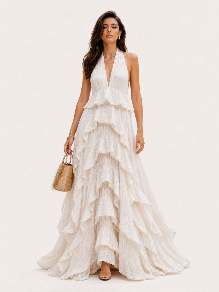 Layered ruffle bohemian beach maxi dress