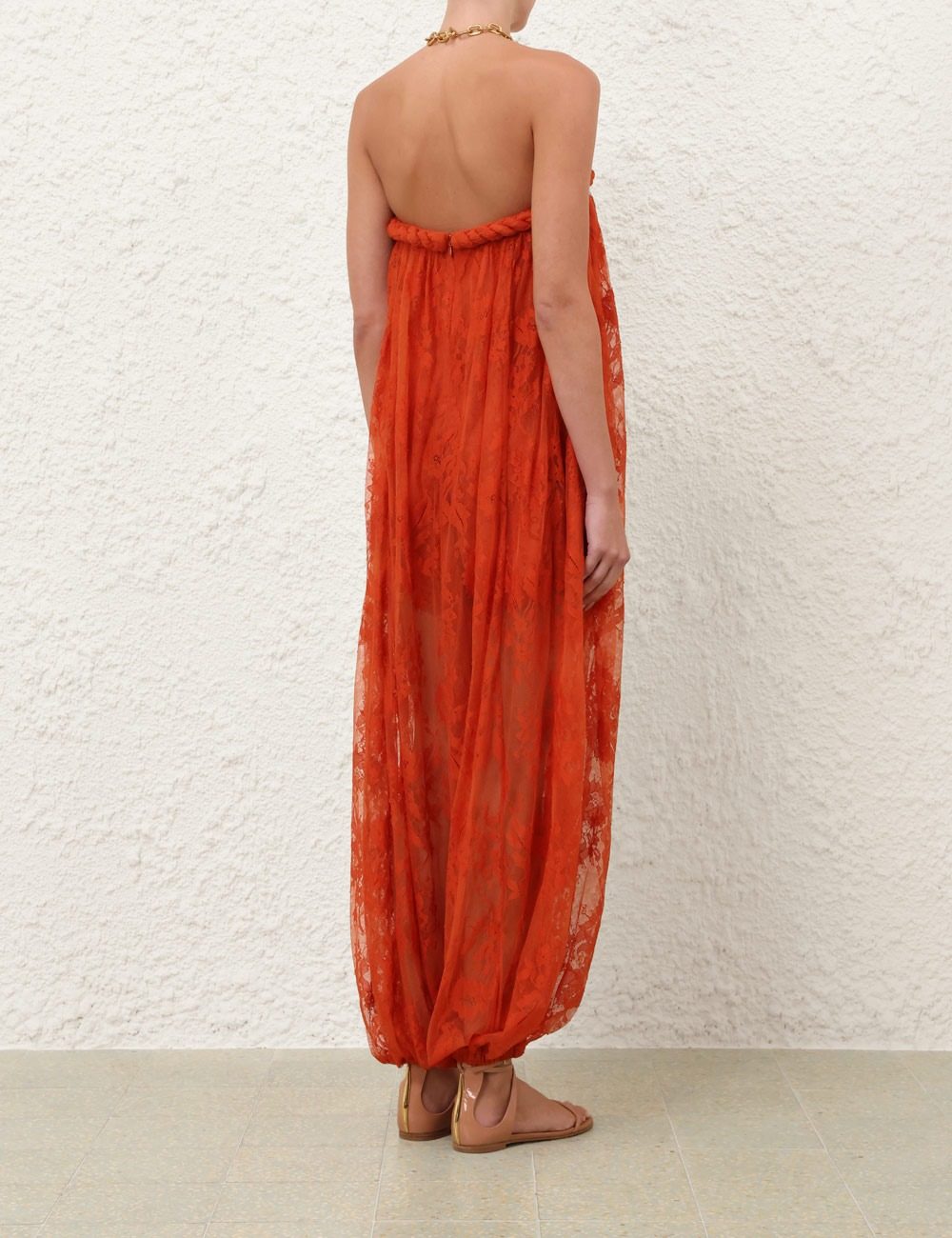 Strapless Floral Lace Loose Harem Jumpsuit