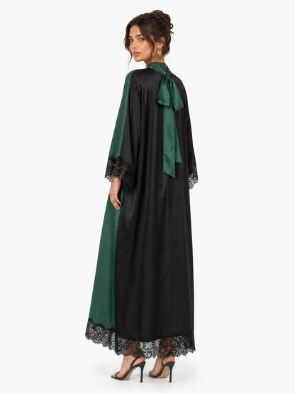 Elegant Color-Block Reversible Satin Lace-Trim Maxi Dress
