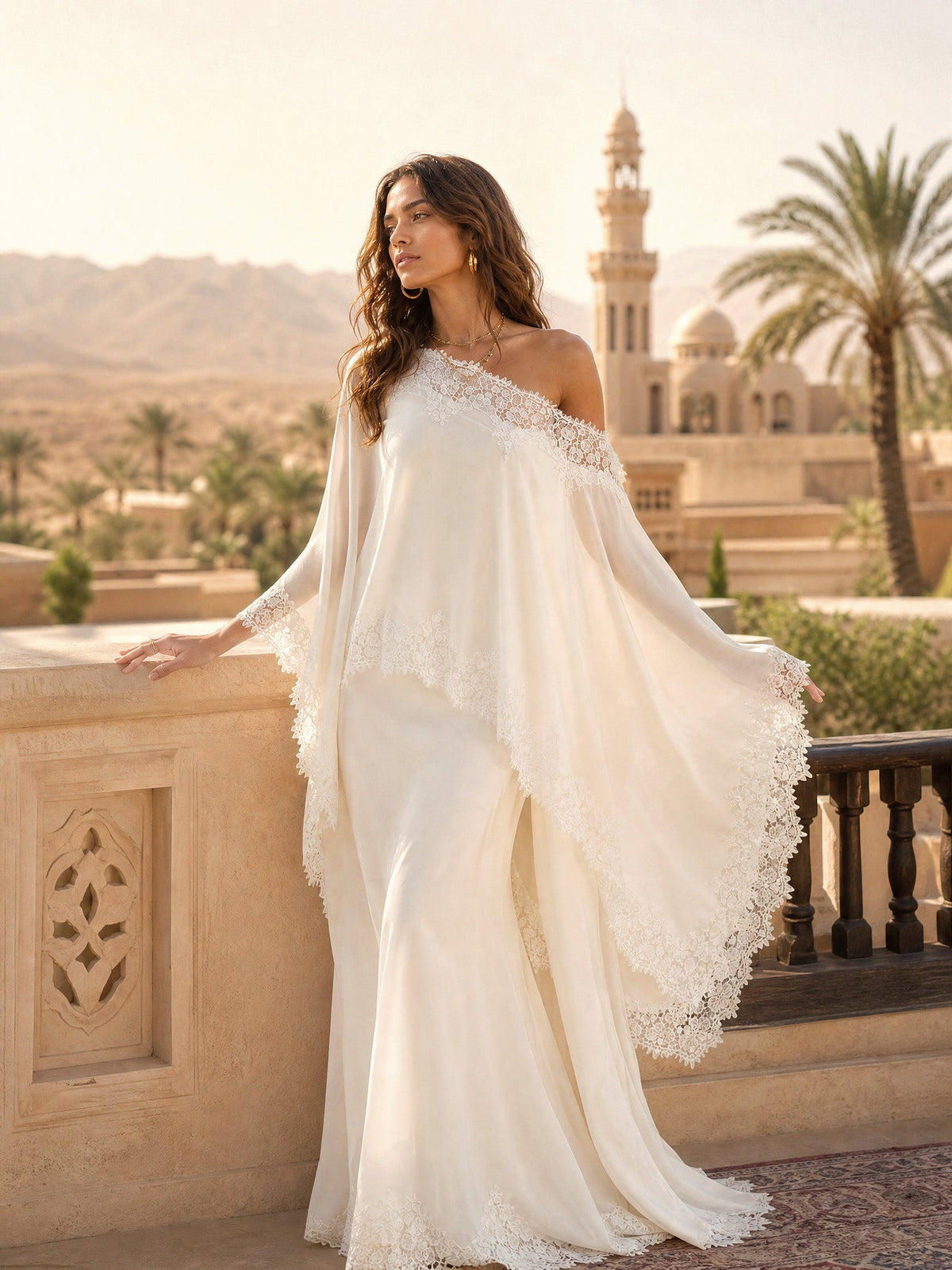 Elegant Satin Lace Shawl & Maxi Skirt Two-Piece Set