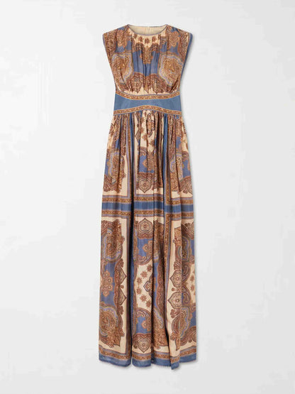 Retro Paisley Print Side Slit Maxi Dress