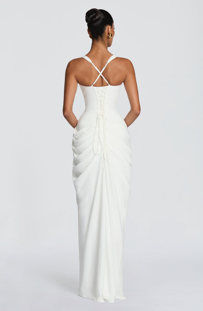 Ruched Spaghetti Strap Slit Maxi Dress
