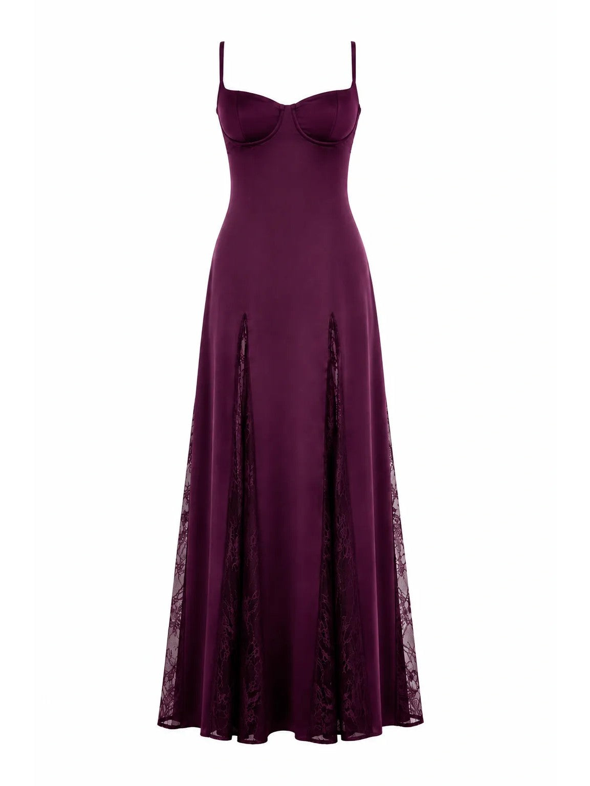 Elegant Satin Lace Patchwork Spaghetti Strap Maxi Dress