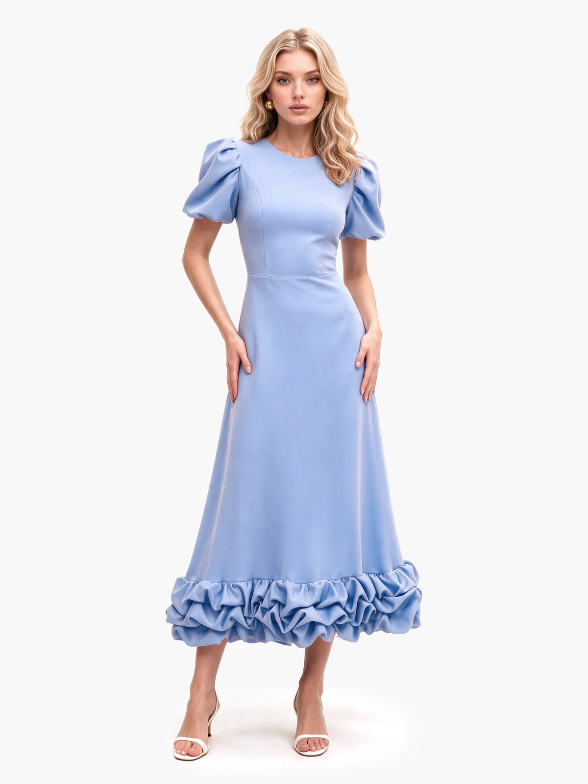 Elegant Puff Sleeve Ruffle Hem Maxi Dress