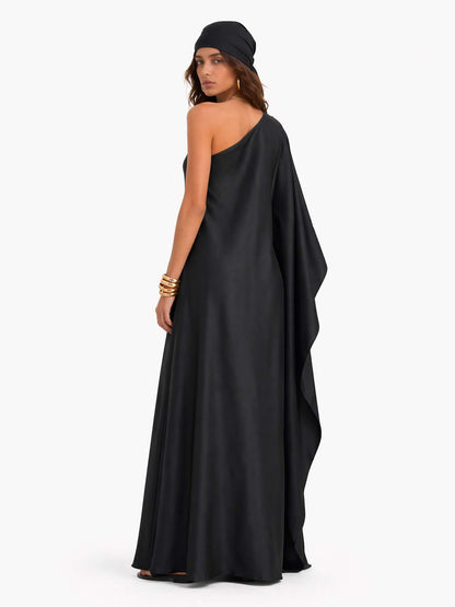 Elegant One-Shoulder Satin Maxi Dress