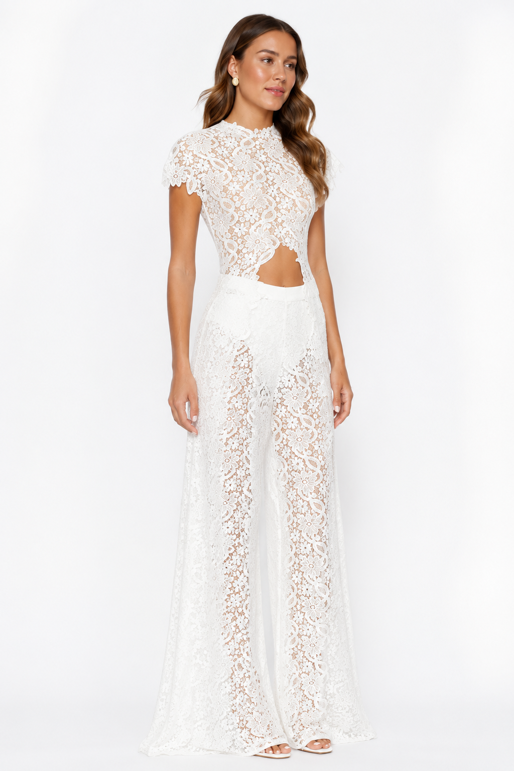 Lace Long-sleeved Top And Wide-leg Pants Set（Headscarf Not Included）