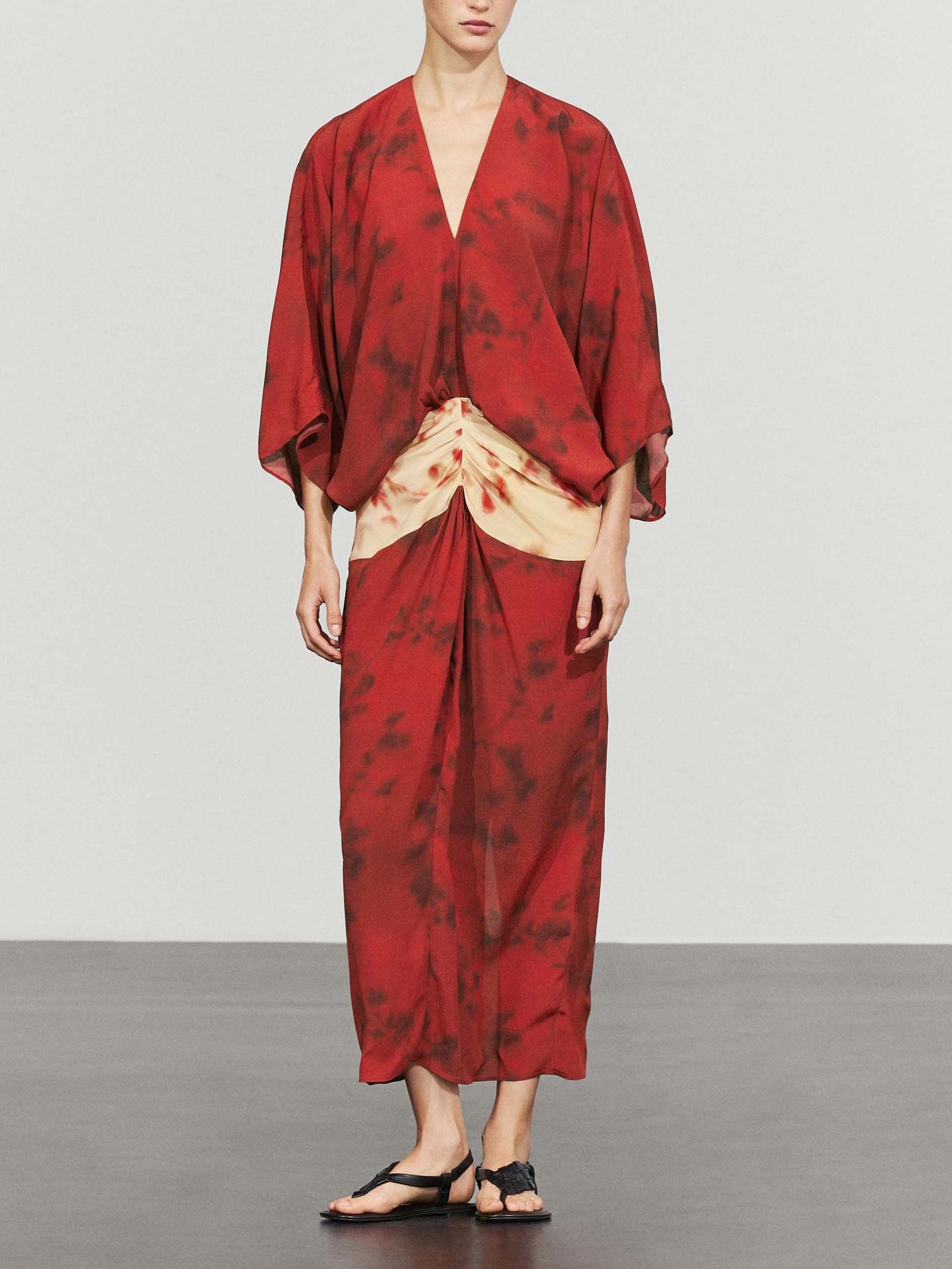 Casual Abstract Tie-Dye Kimono Sleeve Maxi Dress