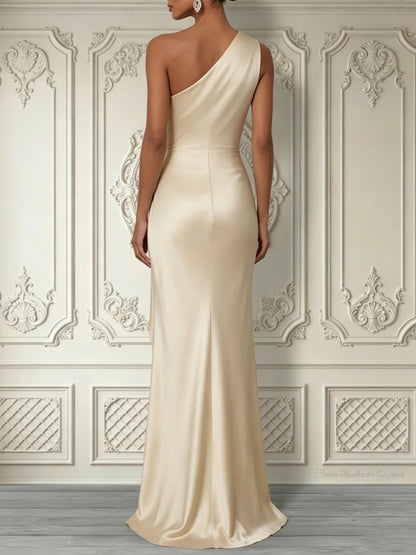 Elegant Satin One-Shoulder Mermaid Evening Maxi Dress