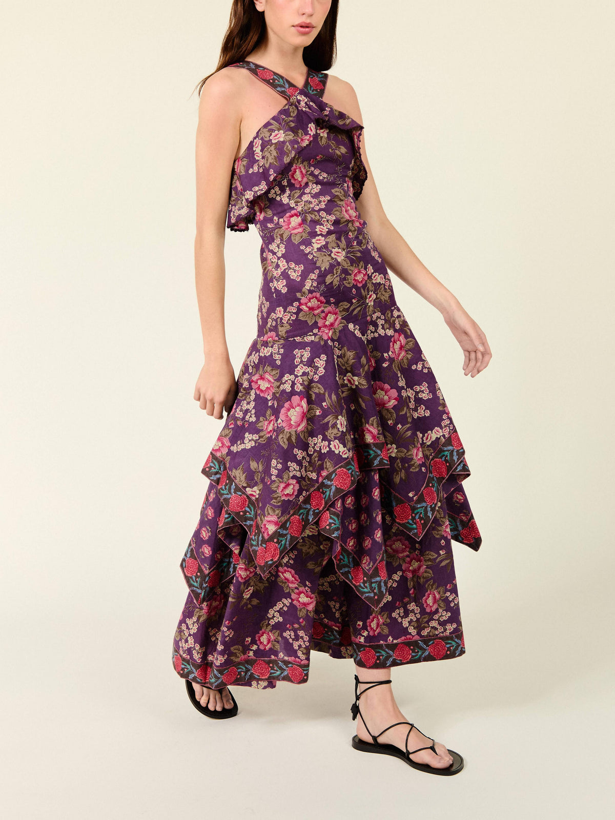 Floral Print Cross Halter Maxi Dress
