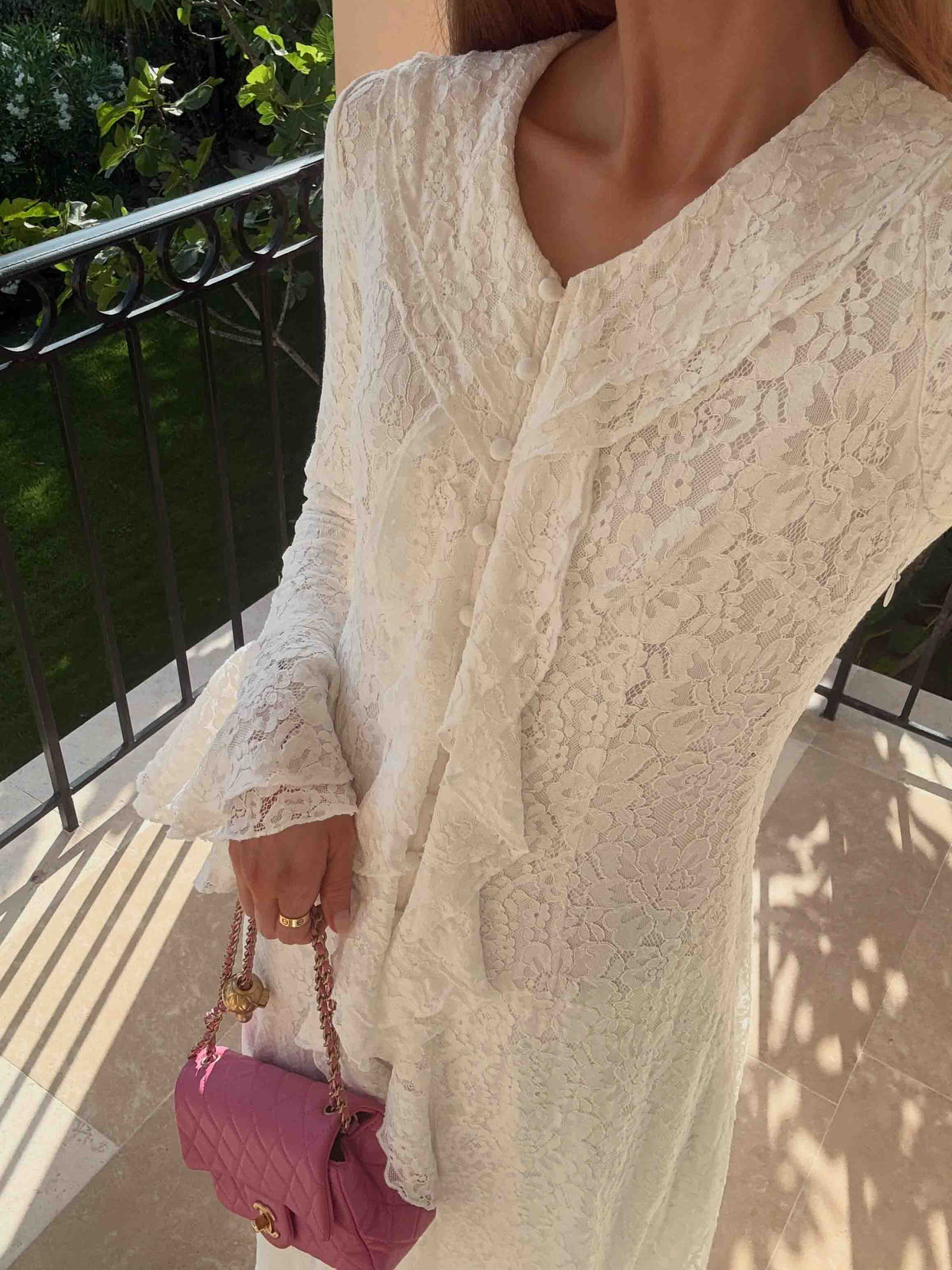 Elegant Ruffle Trim Long Sleeve Maxi Dress